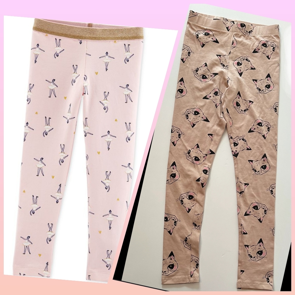 2 x Girl’s Leggings - Ballerina + Cat